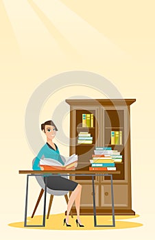 Student reading book vector illustration.