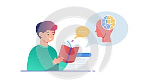 Student Reading for Knowledge, Brain Development Concept, vector design Generative AI