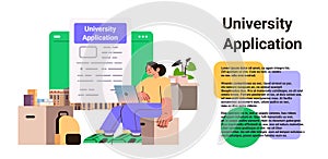 student reading university application girl applicant filling form or planning studies online education concept
