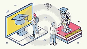 Student with robot, future of education and technology. vector design Generative AI