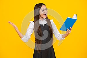 Student school girl isolated portrait. Back to school. Tenager schoolgirl in school uniform. Learning knowledge and