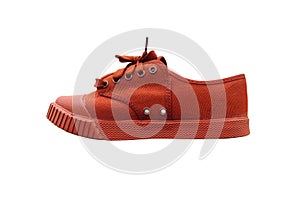 Student shoe isolated on white background with clipping path. Boys` sneakers for Thai students.