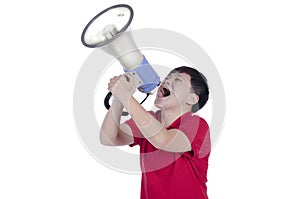 Student shouting through megaphone