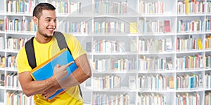 Student showing pointing marketing ad advert library learning banner copyspace copy space young man people photo