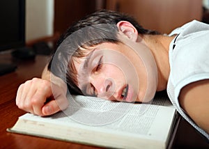 Student sleep on the Book