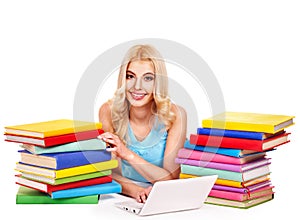 Student with stack book.