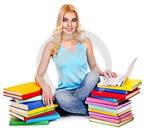 Student with stack book.