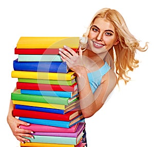 Student with stack book.