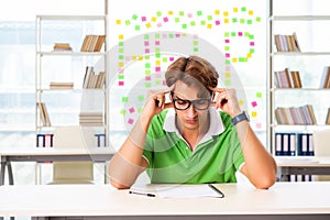 The student struggling at the exam in classroom
