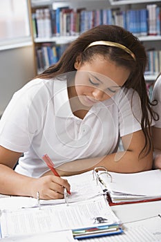 Student studying in library