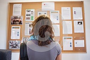 Student studying notice board