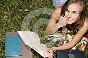 Student studying outdoors