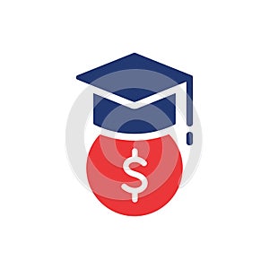 Student Support with Money. Charity and Donation Concept Icon. Affordable Education. Charitable foundation for Education
