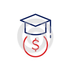 Student Support with Money. Charity and Donation Concept Icon. Affordable education. Charitable foundation for Education