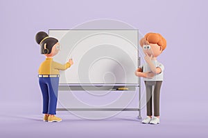 Student and teacher standing near whiteboard