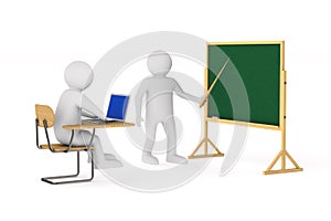 Student and teacher on white background. Isolated 3D illustration