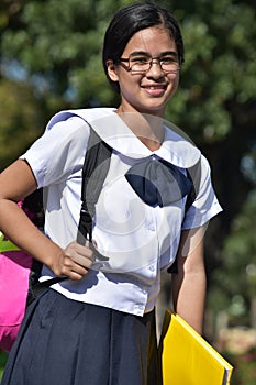 Student Teenager School Girl And Happiness Wearing Glasses With Textbooks