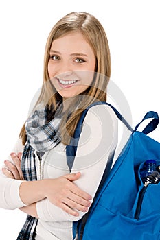 Student teenager woman with schoolbag photo