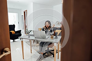 Student telecommute work remotely working at home concept