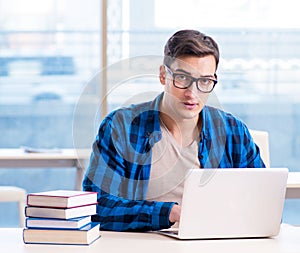 Student in telelearning distance learning concept reading in lib