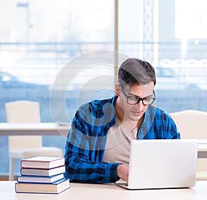 Student in telelearning distance learning concept reading in lib