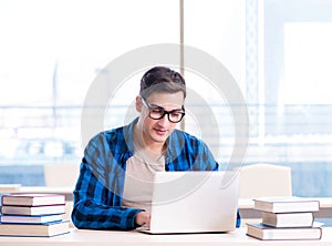 Student in telelearning distance learning concept reading in lib