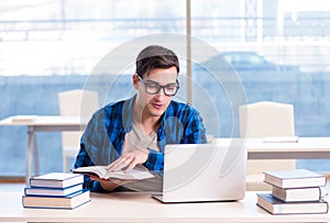 Student in telelearning distance learning concept reading in lib