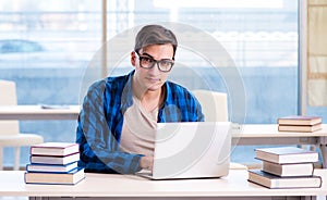 Student in telelearning distance learning concept reading in lib