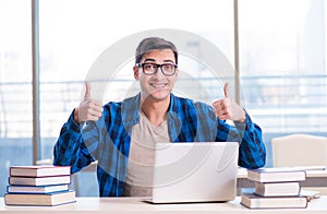 Student in telelearning distance learning concept reading in lib