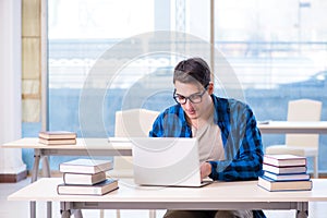 Student in telelearning distance learning concept reading in lib