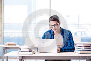Student in telelearning distance learning concept reading in lib
