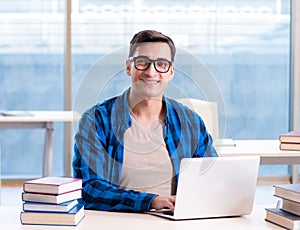 Student in telelearning distance learning concept reading in lib