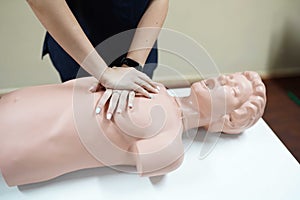 Student on a training to do Cardiopulmonary resuscitation