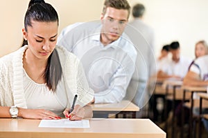 Student trying to cheat at test photo