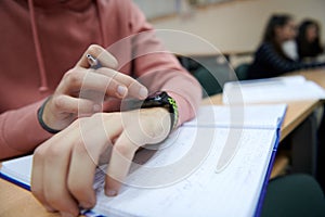 the student uses a smartwatch in math class
