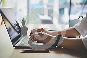 student using computer for learning leasson online at cafe. star