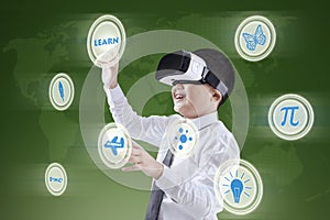 Student with VR headset and virtual screen