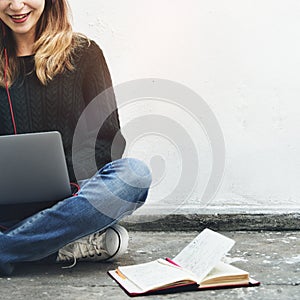 Student Woman Browsing Notebook Digital Device Concept