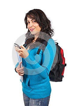 Student woman sending sms