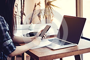 Student work process concept. Young Asisn woman working