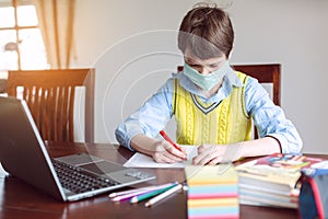 Student working from home because school is closed due to Coronavirus