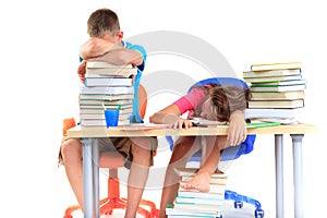 Students asleep after studying photo