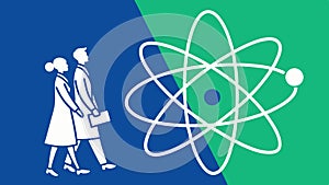 Students and atom structure, science education, vector design Generative AI