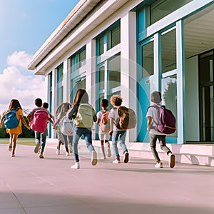 Students with backpacks going to school. Concept of back to school. AI generated