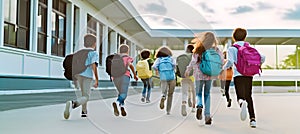 Students with backpacks going to school. Concept of back to school. AI generated