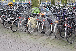 Students bikes in the city center of Utrecht, Netherlands