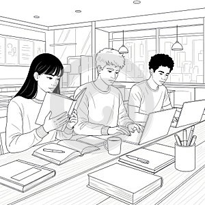 Students collaborating in a modern library