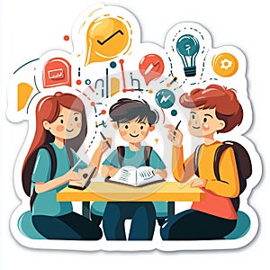 Students collaborating on problem-solving around a study table