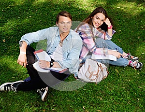 Students couple in a city park