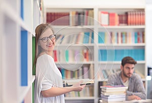 Students couple in school library